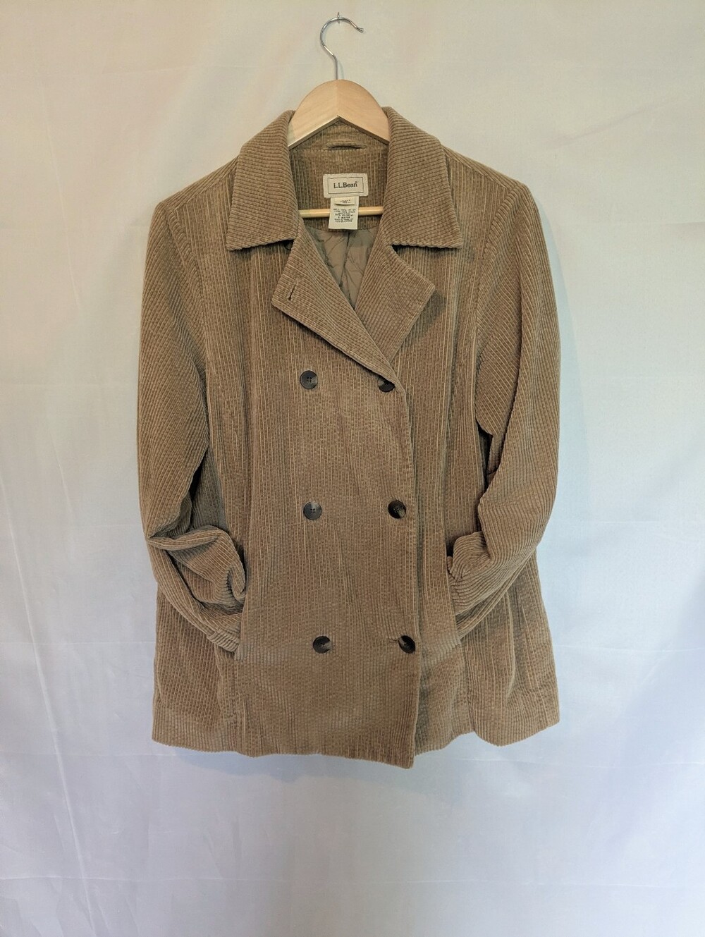 L.L. Bean Soft Cotton Camel Corduroy Double Breasted Barn Jacket M Relaxed Fit